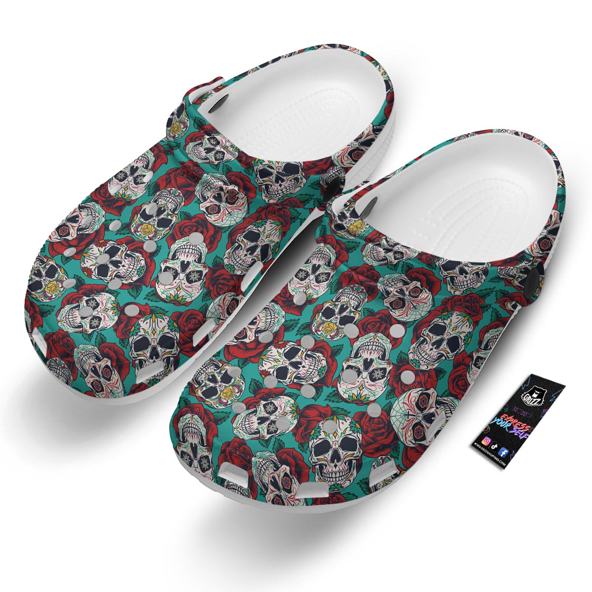 Sugar Skull Rose Flower Print Pattern Clog-grizzshop