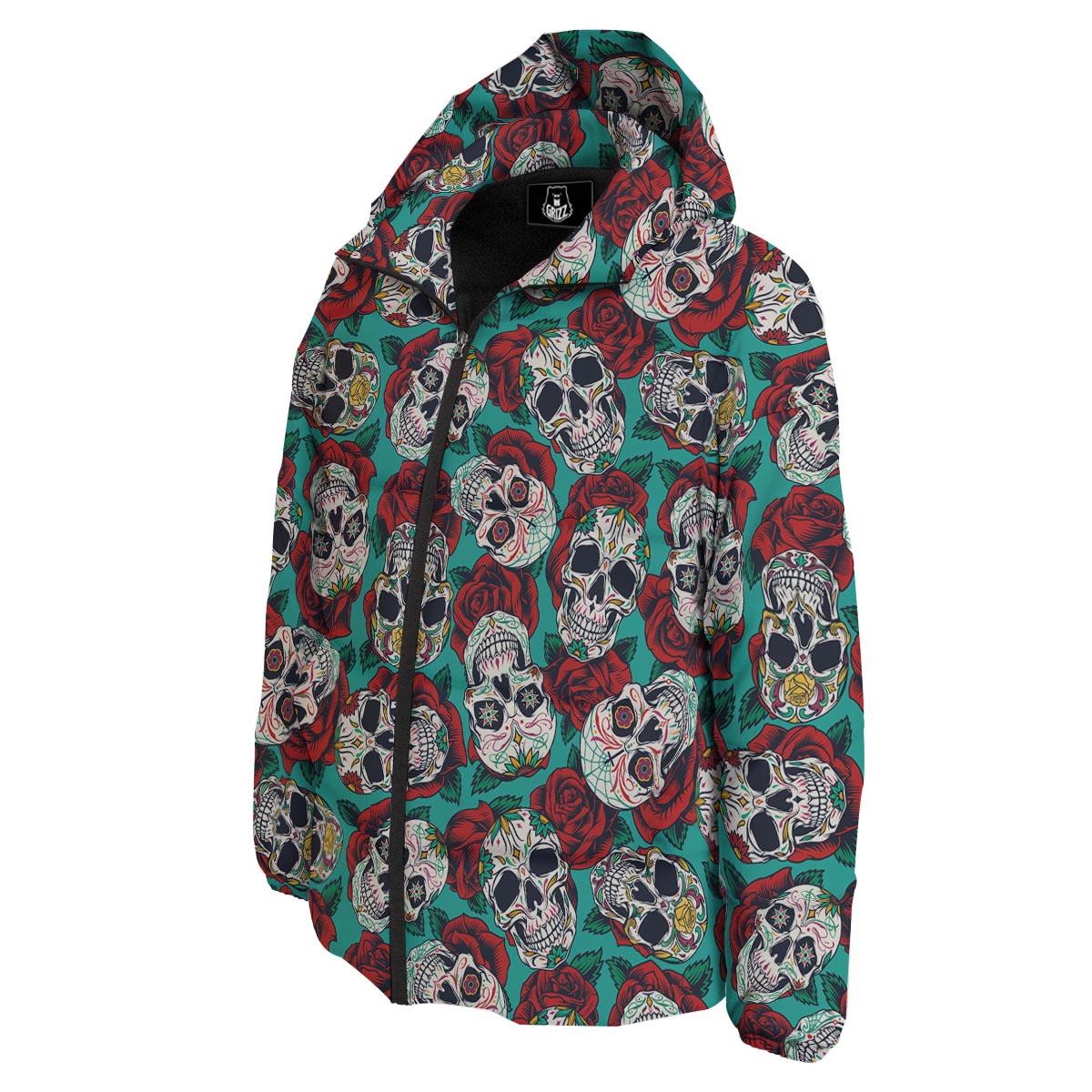 Sugar Skull Rose Flower Print Pattern Down Jacket-grizzshop