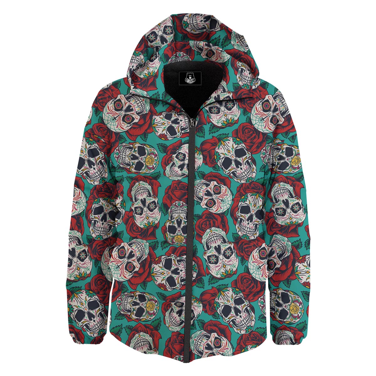 Sugar Skull Rose Flower Print Pattern Down Jacket-grizzshop