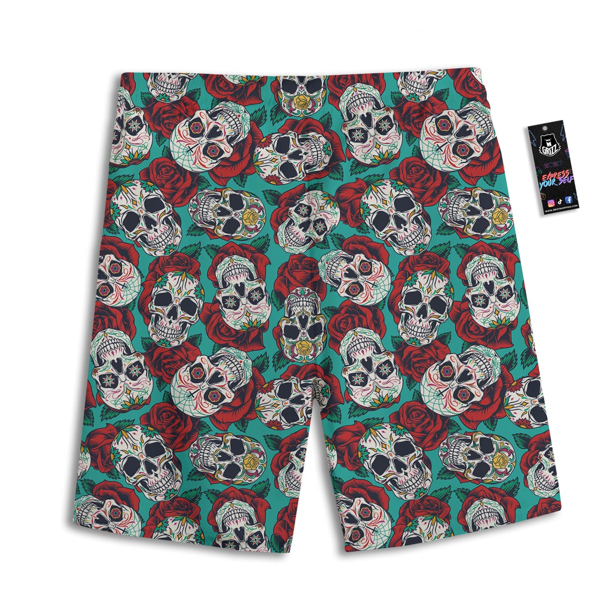 Sugar Skull Rose Flower Print Pattern Men's Athletic Shorts