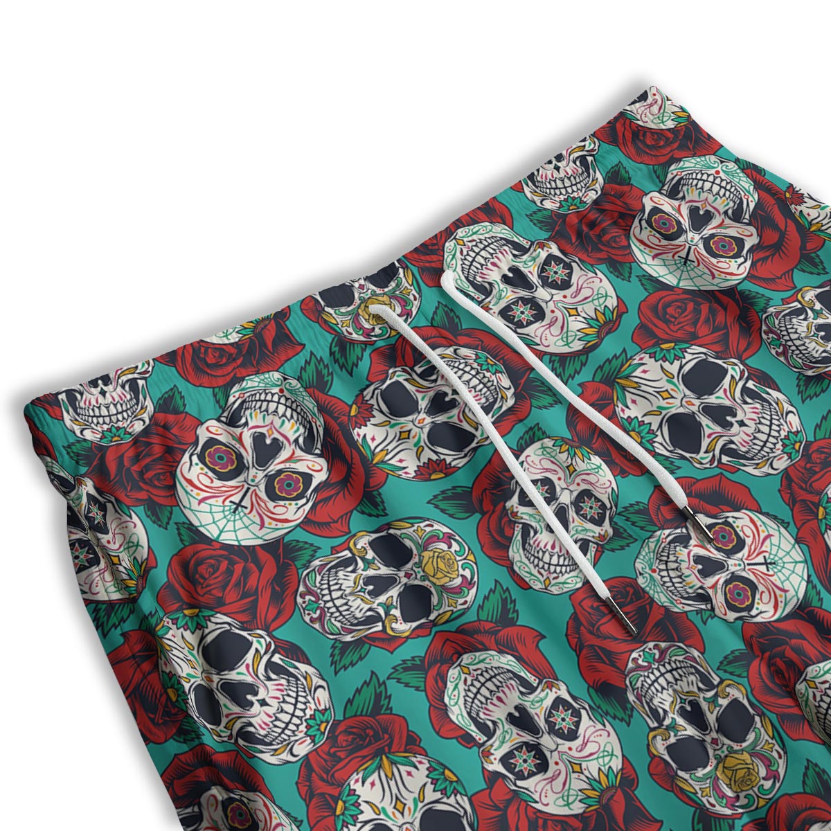 Sugar Skull Rose Flower Print Pattern Men's Athletic Shorts