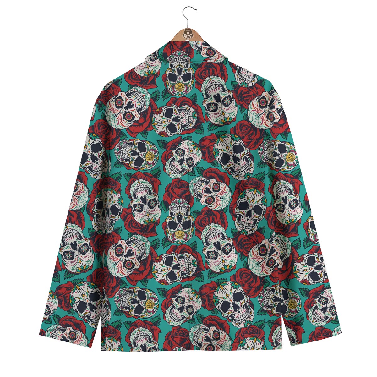 Sugar Skull Rose Flower Print Pattern Men's Blazer-grizzshop