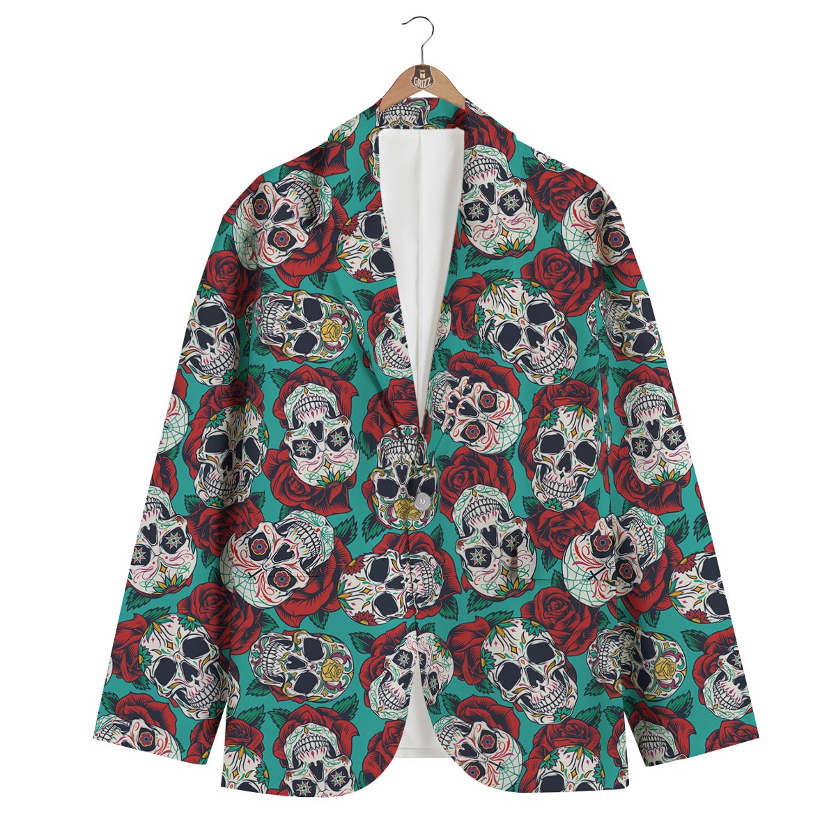 Sugar Skull Rose Flower Print Pattern Men's Blazer-grizzshop