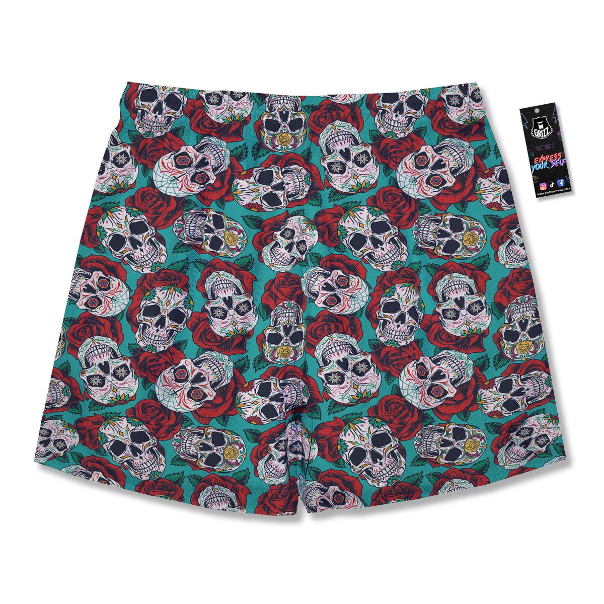 Sugar Skull Rose Flower Print Pattern Men's Running Shorts-grizzshop