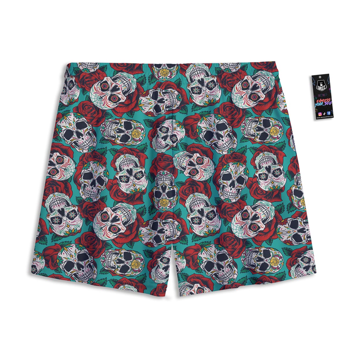 Sugar Skull Rose Flower Print Pattern Mesh Shorts