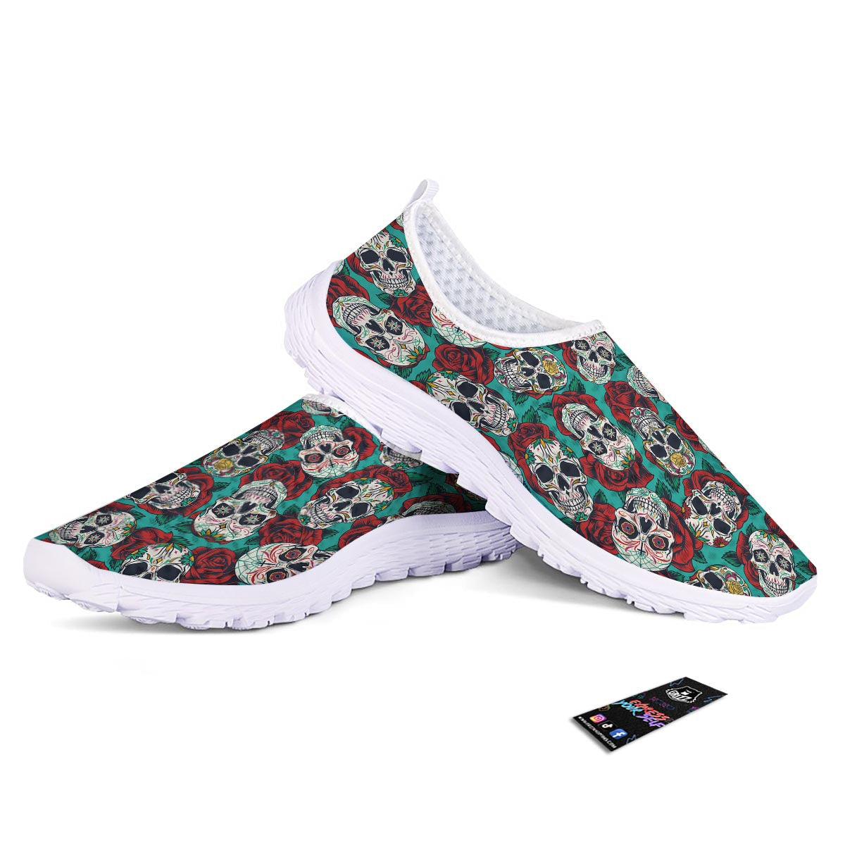 Sugar Skull Rose Flower Print Pattern Nurse Shoes-grizzshop