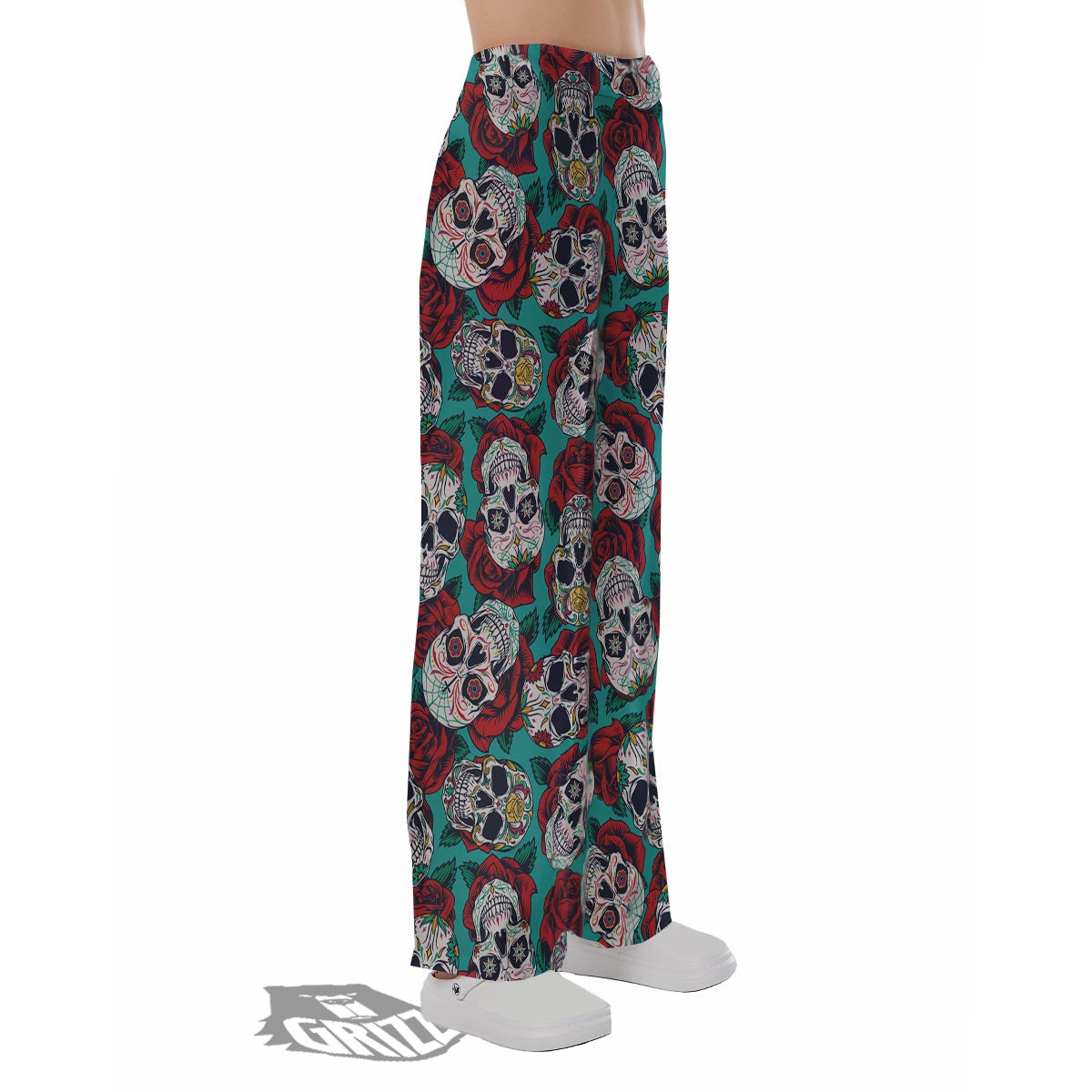Sugar Skull Rose Flower Print Pattern Pajama Pants-grizzshop
