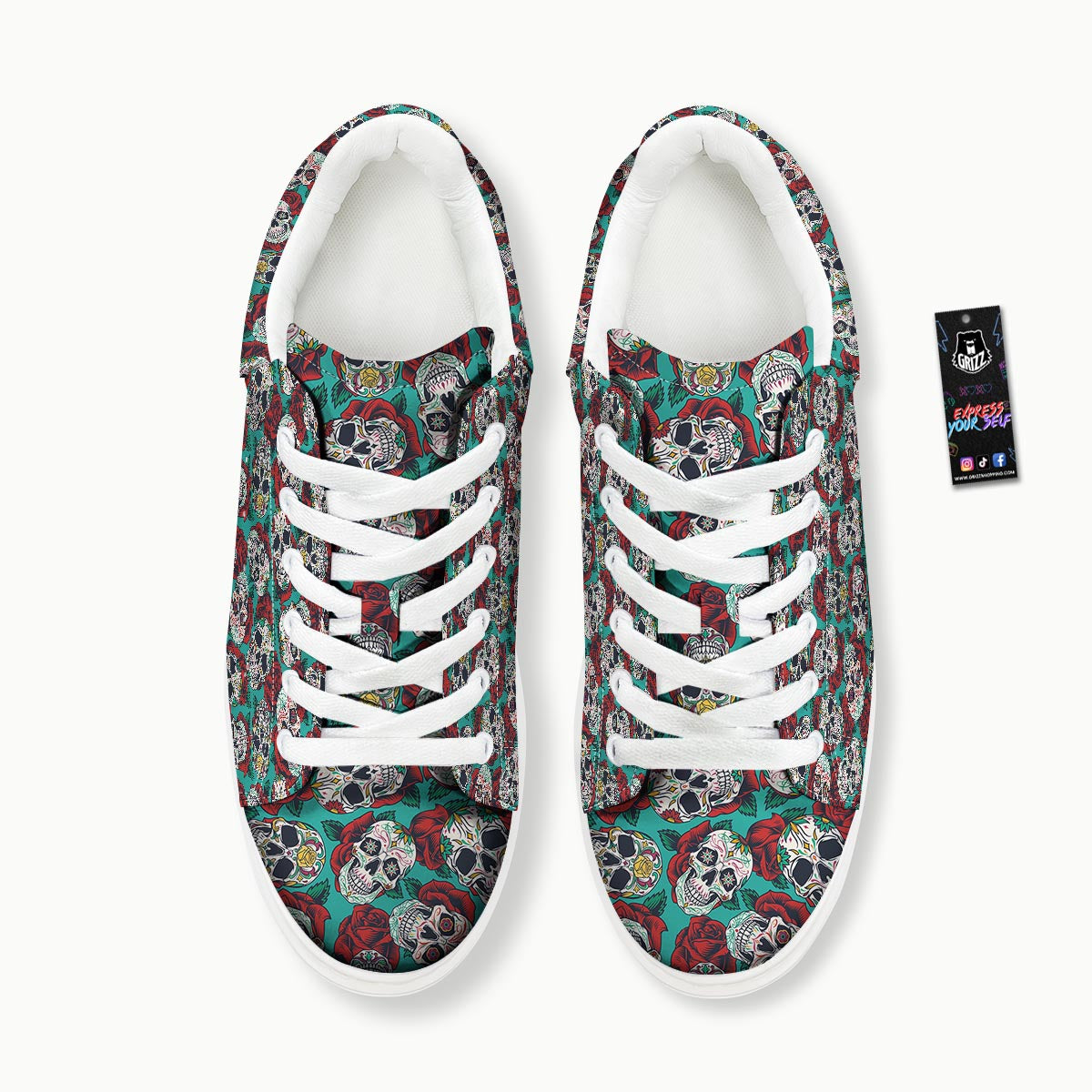 Sugar Skull Rose Flower Print Pattern Platform Shoes-grizzshop