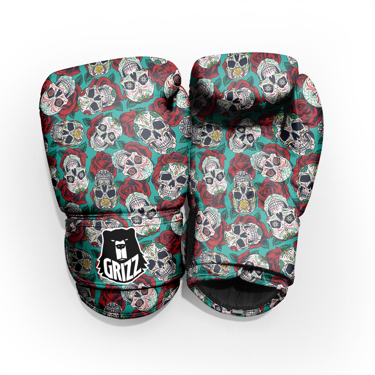 Sugar Skull Rose Flower Print Pattern Pro Boxing Glove