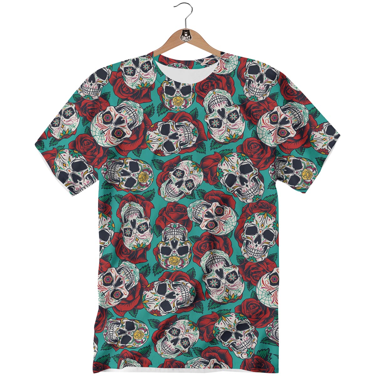 Sugar Skull Rose Flower Print Pattern T-Shirt-grizzshop