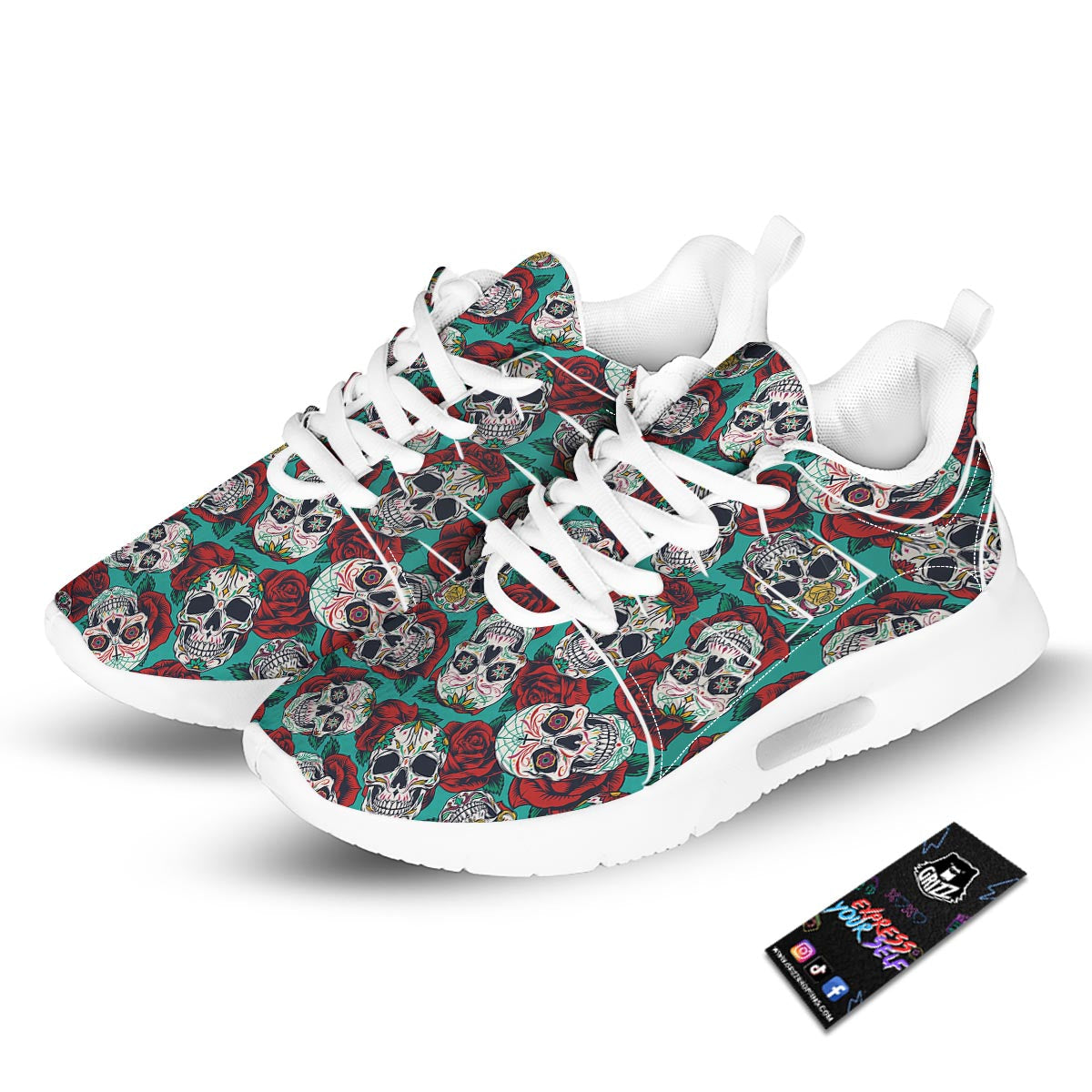 Sugar Skull Rose Flower Print Pattern Tennis Shoes-grizzshop
