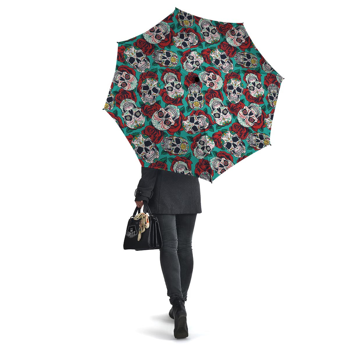 Sugar Skull Rose Flower Print Pattern Umbrella-grizzshop