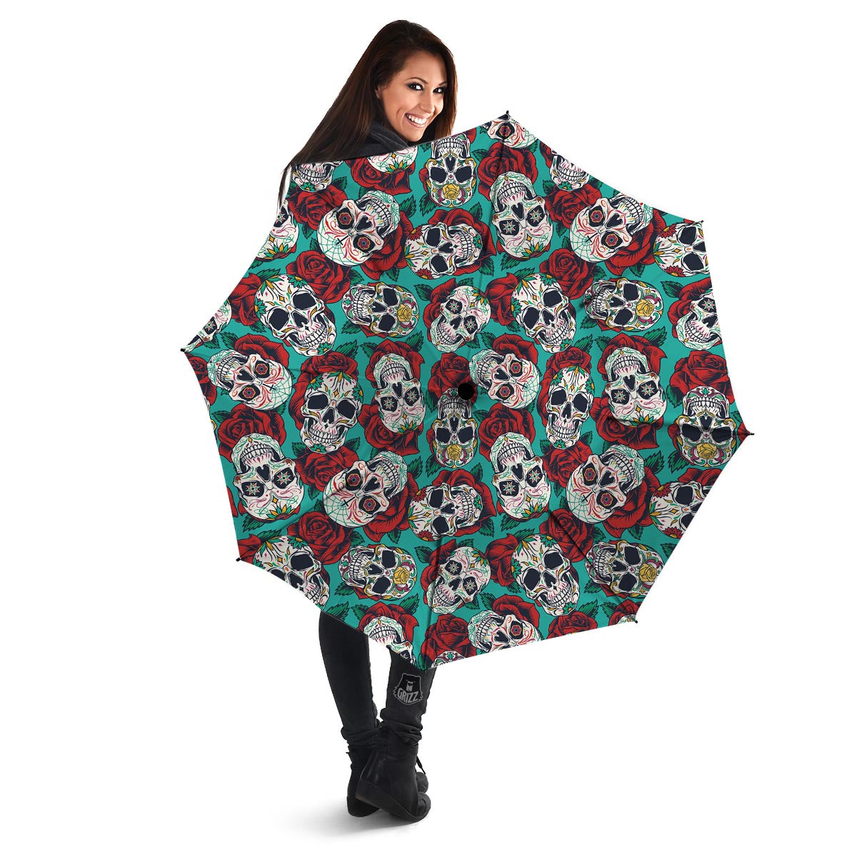 Sugar Skull Rose Flower Print Pattern Umbrella-grizzshop