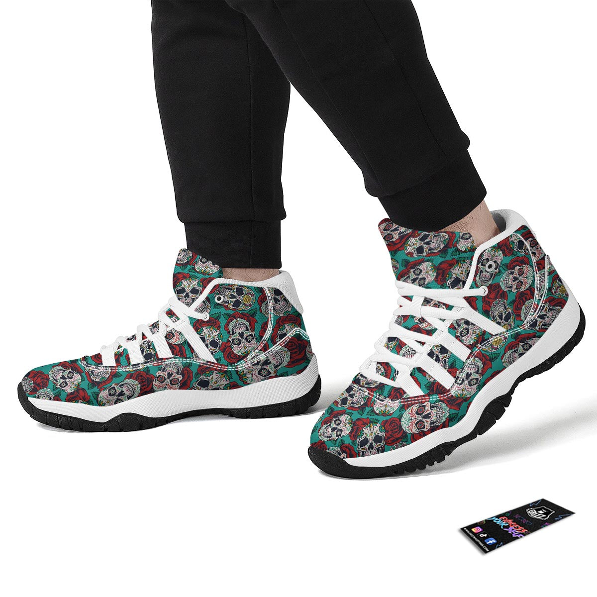 Sugar Skull Rose Flower Print Pattern White Bball Shoes-grizzshop