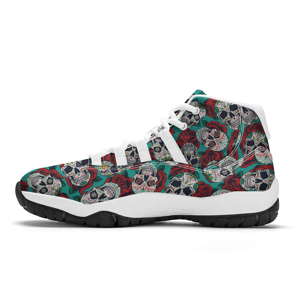 Sugar Skull Rose Flower Print Pattern White Bball Shoes-grizzshop