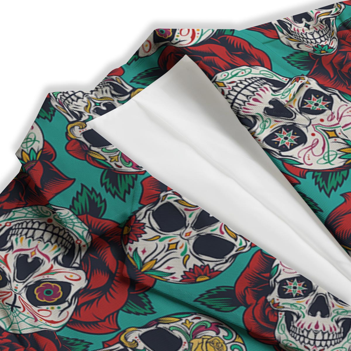 Sugar Skull Rose Flower Print Pattern Women's Blazer-grizzshop