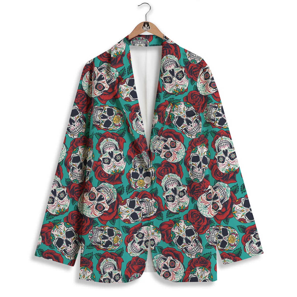 Sugar Skull Rose Flower Print Pattern Women's Blazer-grizzshop