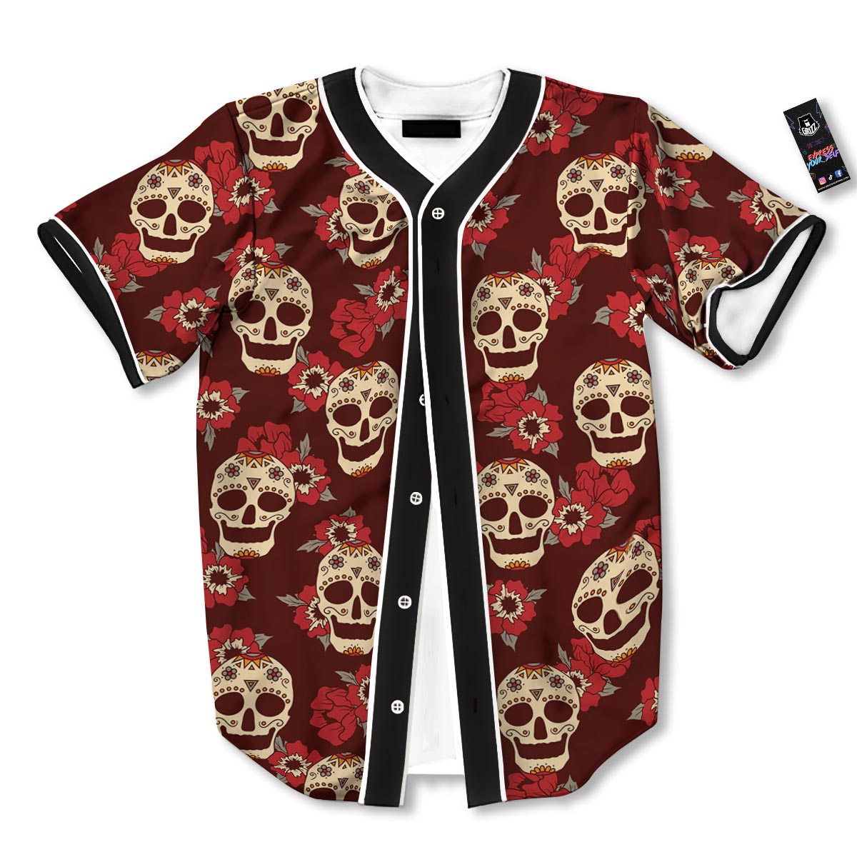 Sugar Skull Rose Print Pattern Baseball Jersey-grizzshop