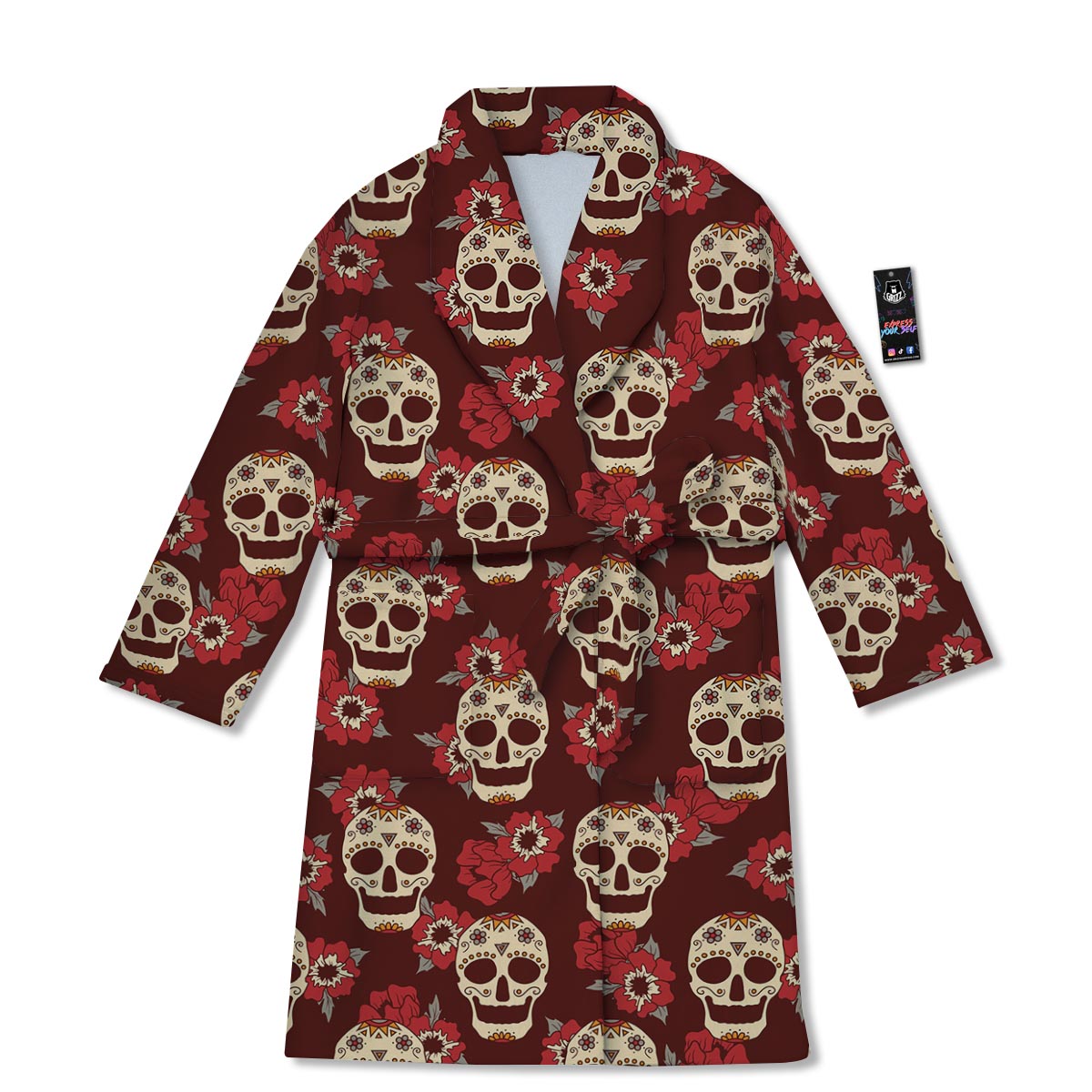 Sugar Skull Rose Print Pattern Bathrobe-grizzshop