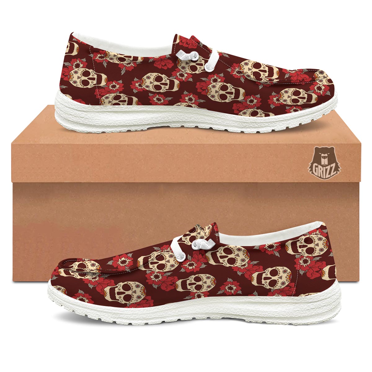 Sugar Skull Rose Print Pattern Black Loafers-grizzshop