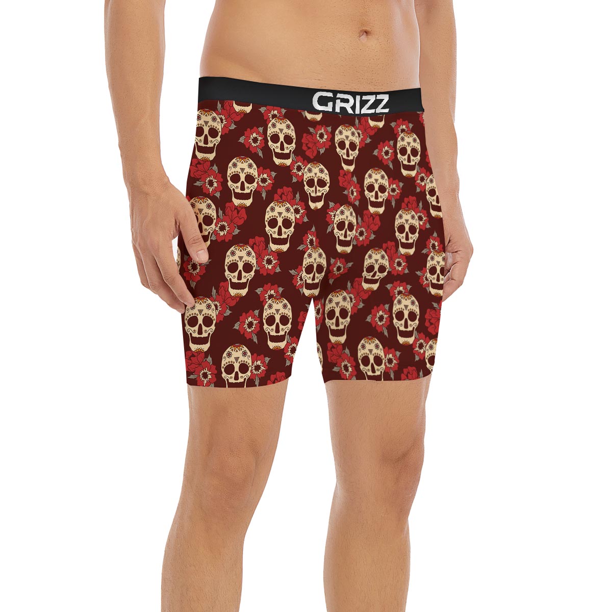 Sugar Skull Rose Print Pattern Boxer Briefs-grizzshop