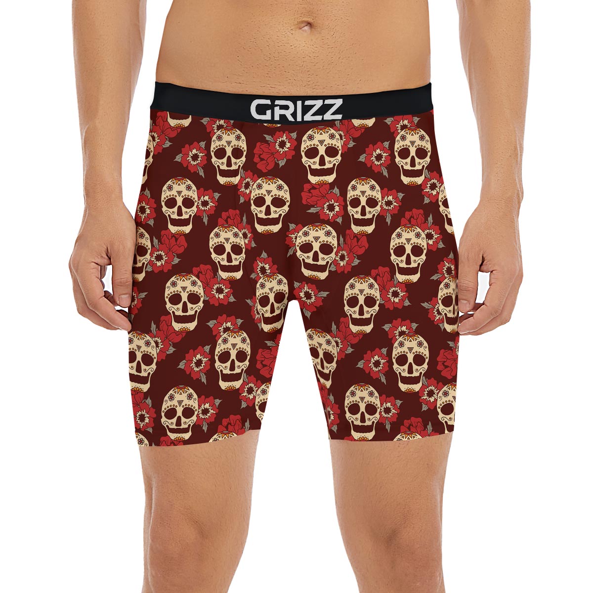 Sugar Skull Rose Print Pattern Boxer Briefs-grizzshop