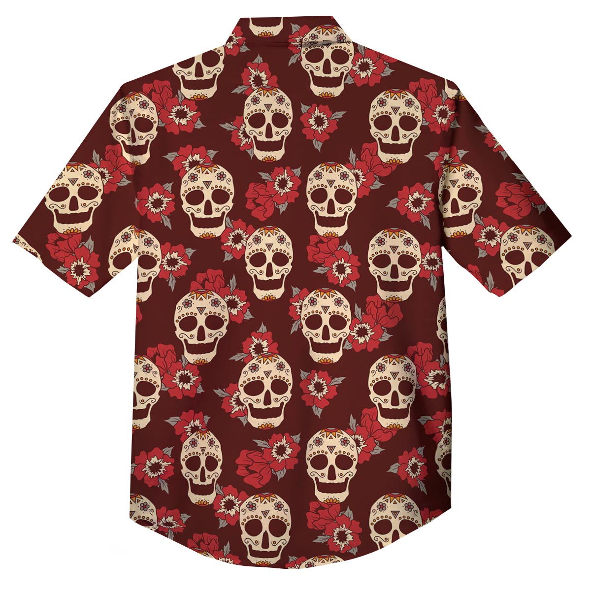 Sugar Skull Rose Print Pattern Button Up Shirt-grizzshop
