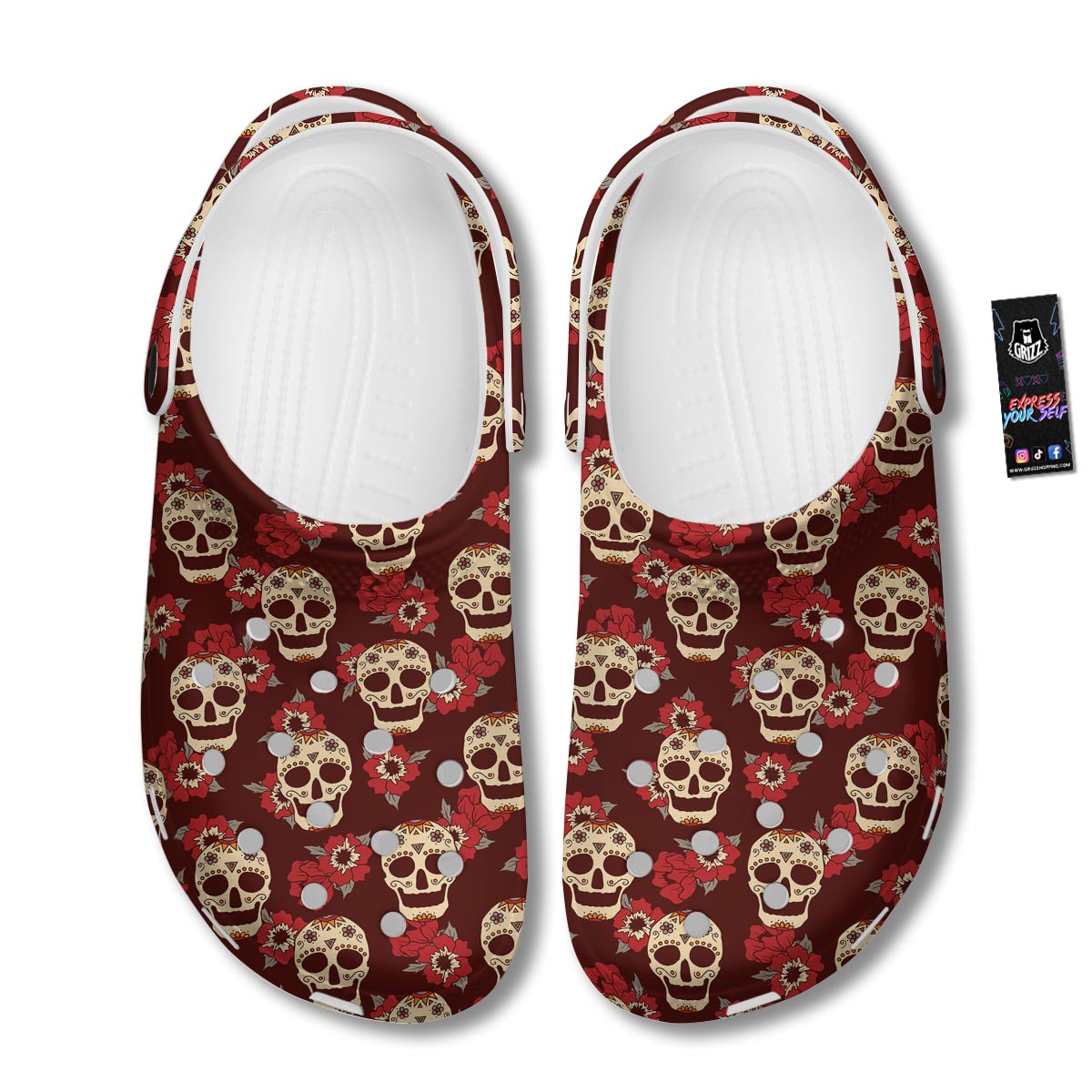 Sugar Skull Rose Print Pattern Clog-grizzshop