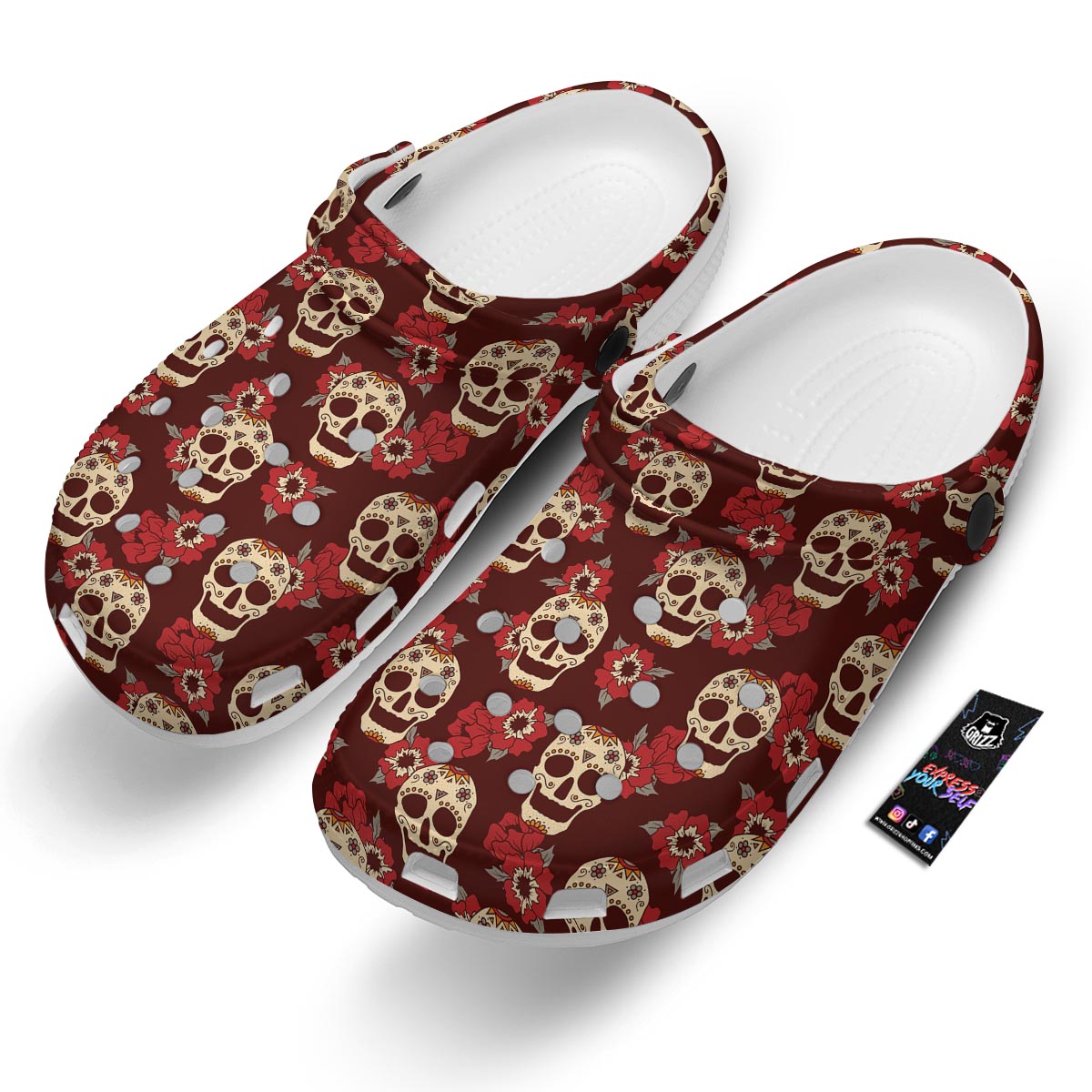 Sugar Skull Rose Print Pattern Clog-grizzshop