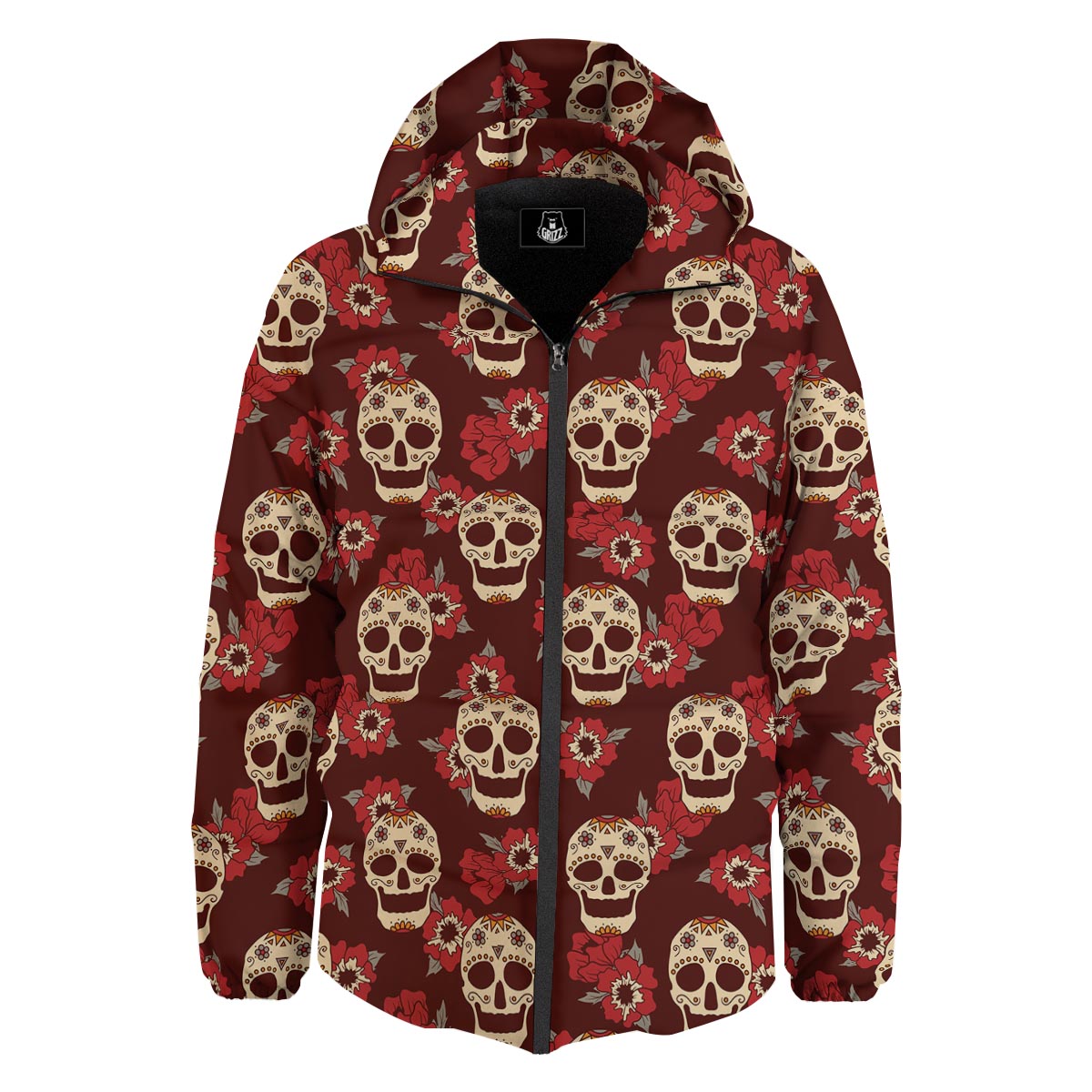 Sugar Skull Rose Print Pattern Down Jacket-grizzshop