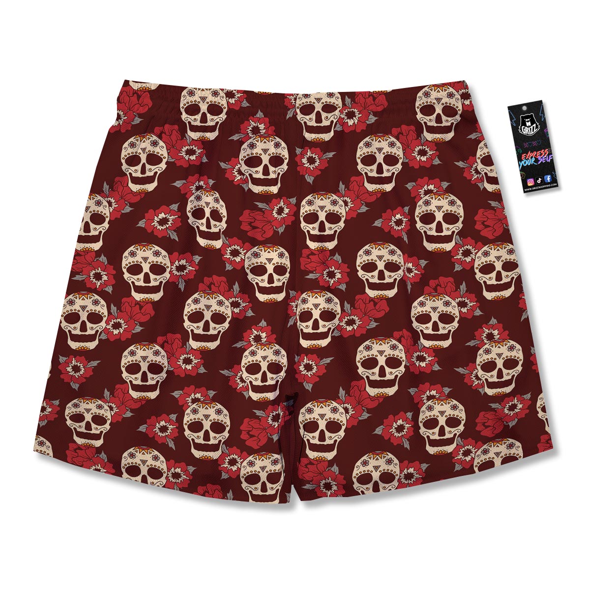 Sugar Skull Rose Print Pattern Men's Running Shorts-grizzshop