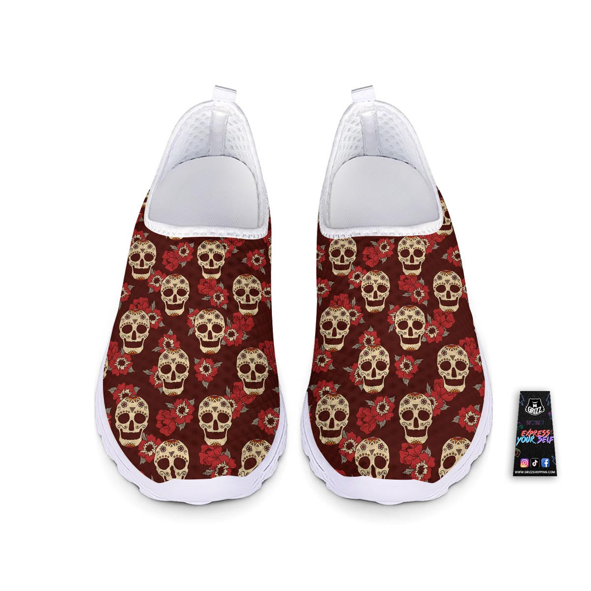 Sugar Skull Rose Print Pattern Nurse Shoes-grizzshop
