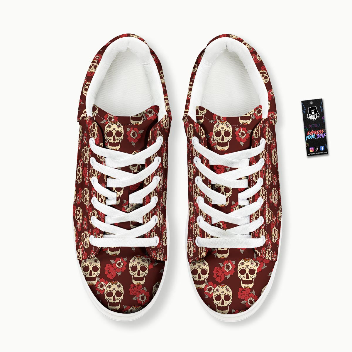 Sugar Skull Rose Print Pattern Platform Shoes-grizzshop