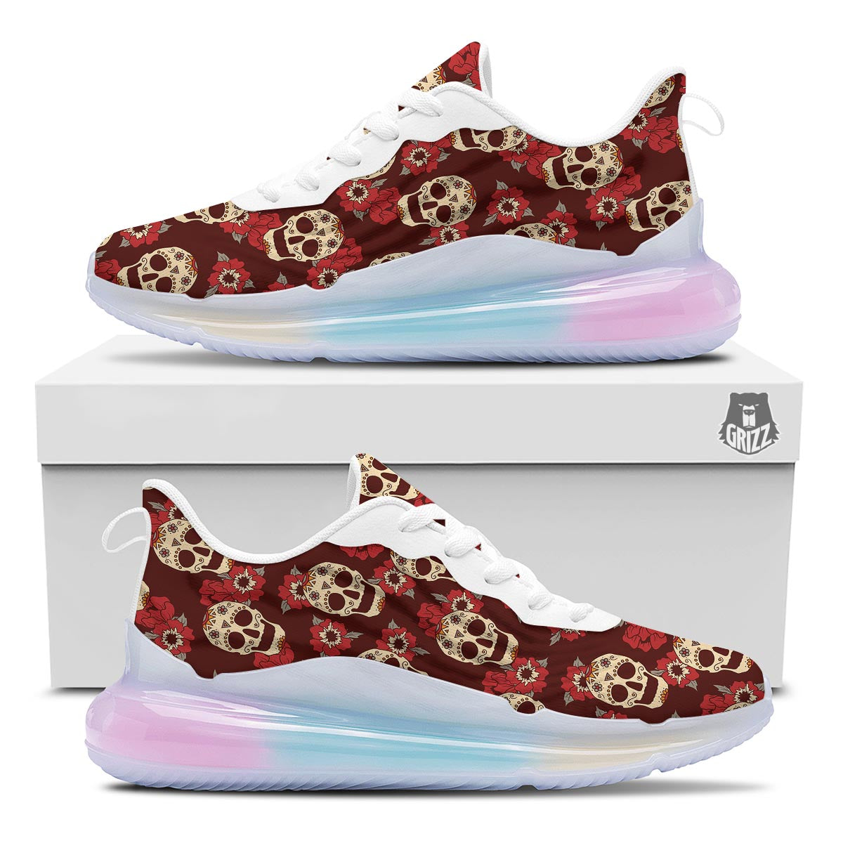 Sugar Skull Rose Print Pattern Running Sneakers-grizzshop