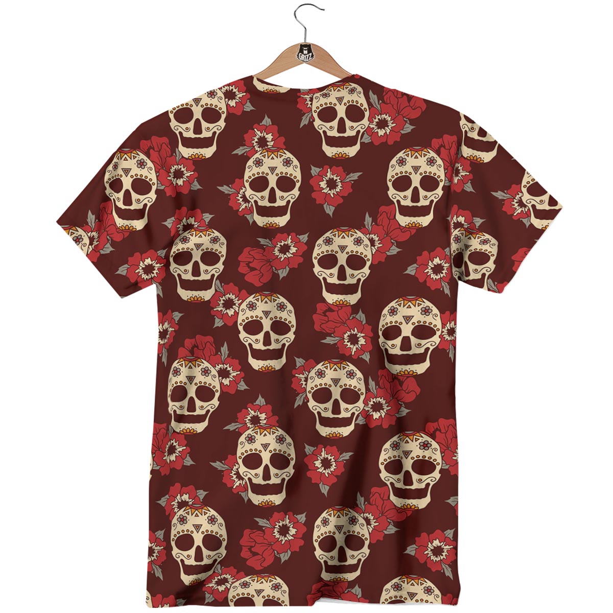 Sugar Skull Rose Print Pattern T-Shirt-grizzshop