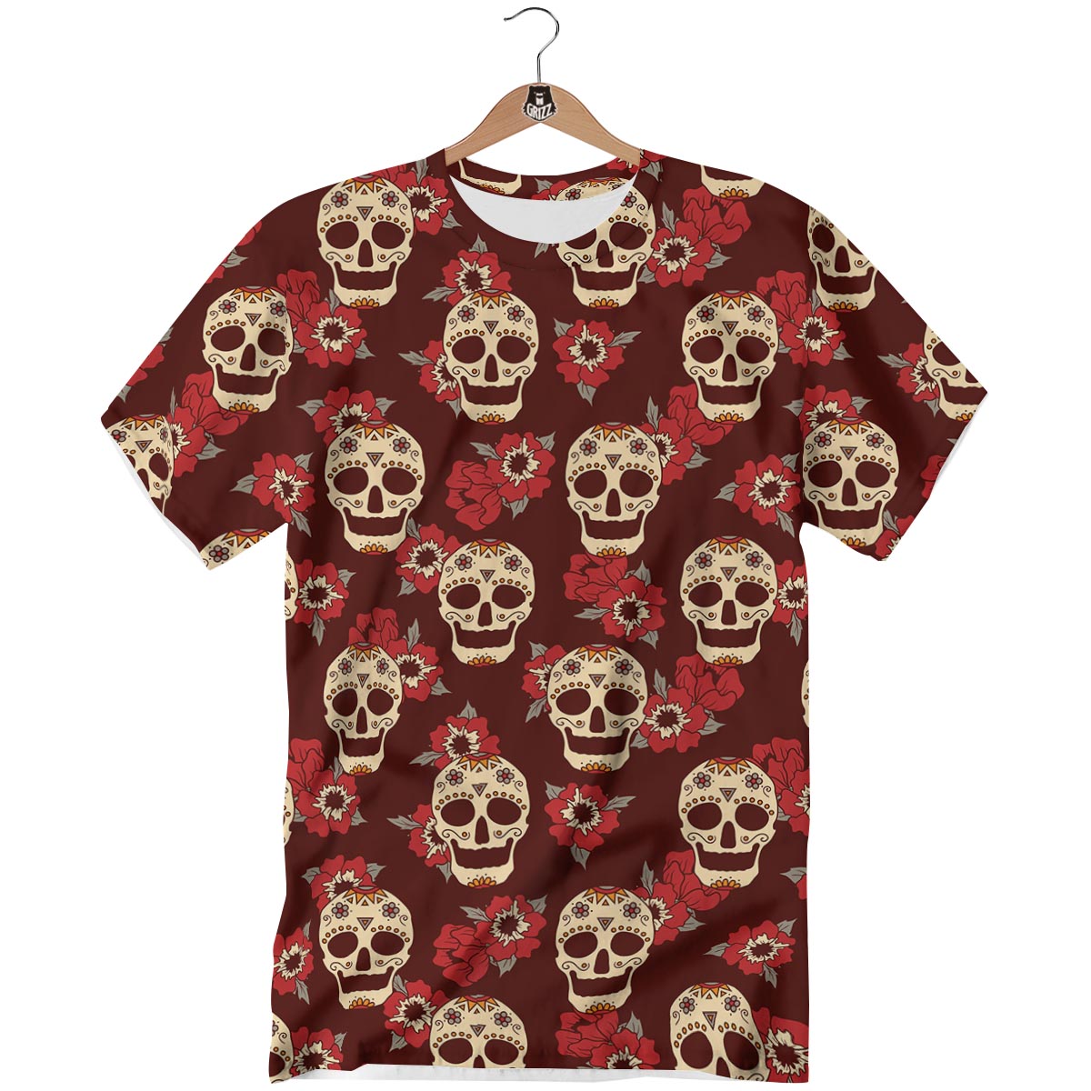 Sugar Skull Rose Print Pattern T-Shirt-grizzshop