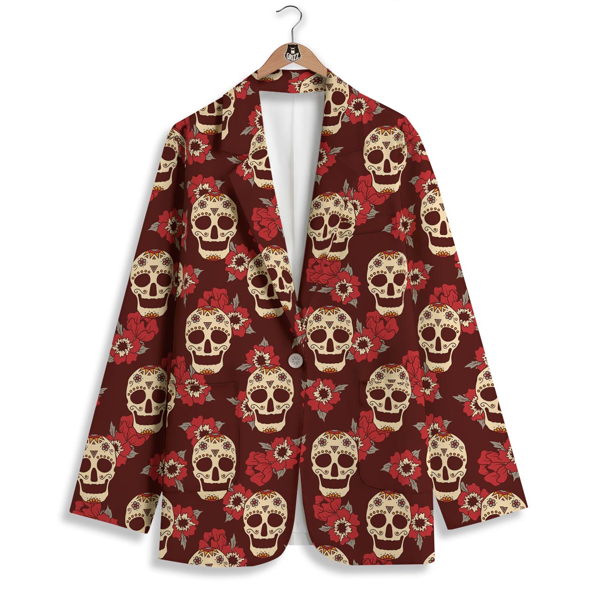 Sugar Skull Rose Print Pattern Women's Blazer-grizzshop