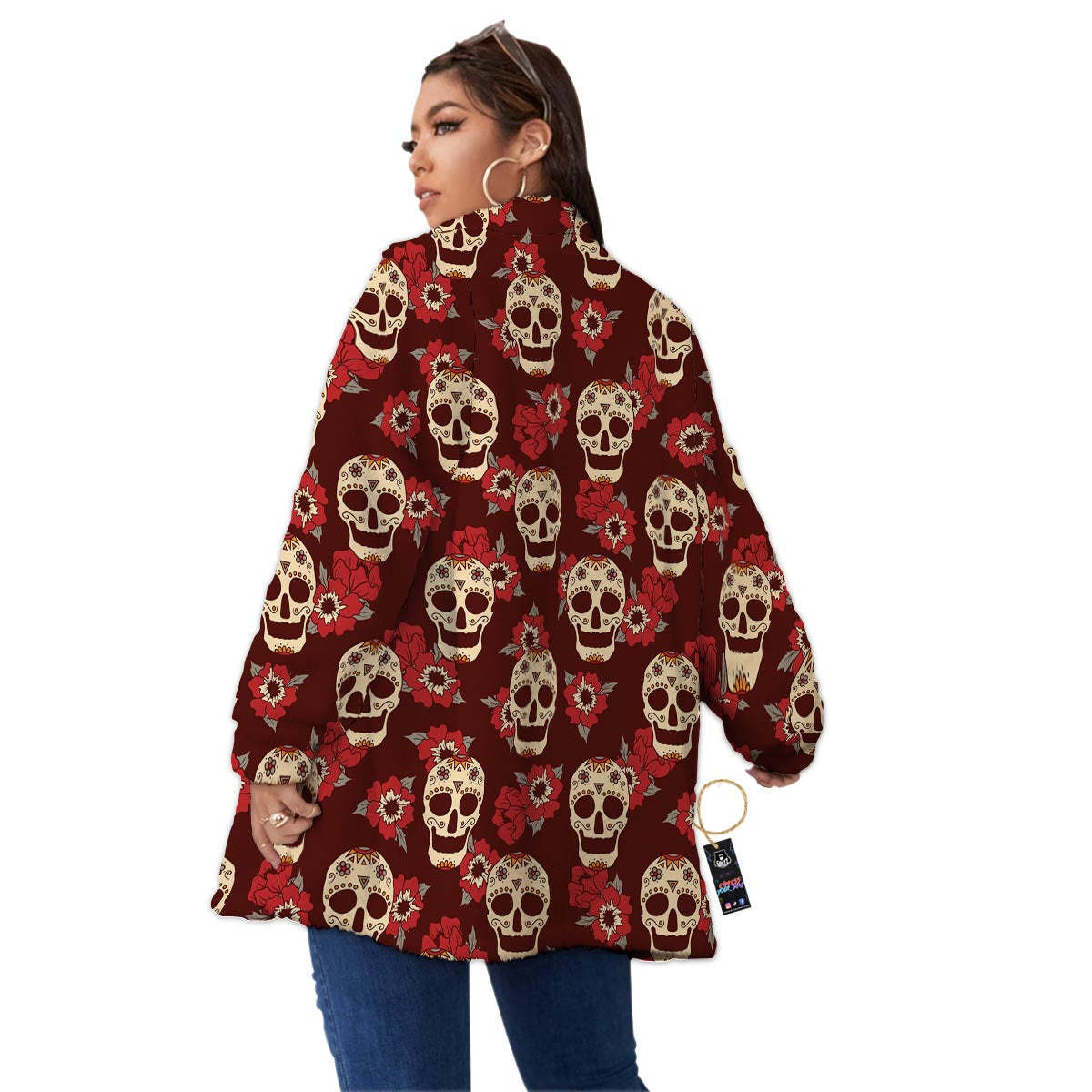 Sugar Skull Rose Print Pattern Women's Sherpa Jacket-grizzshop