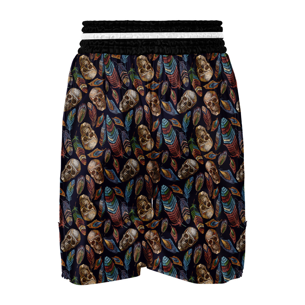 Sugar Skull Skeleton Girly Feather Boho Pattern Print Boxing Shorts-grizzshop