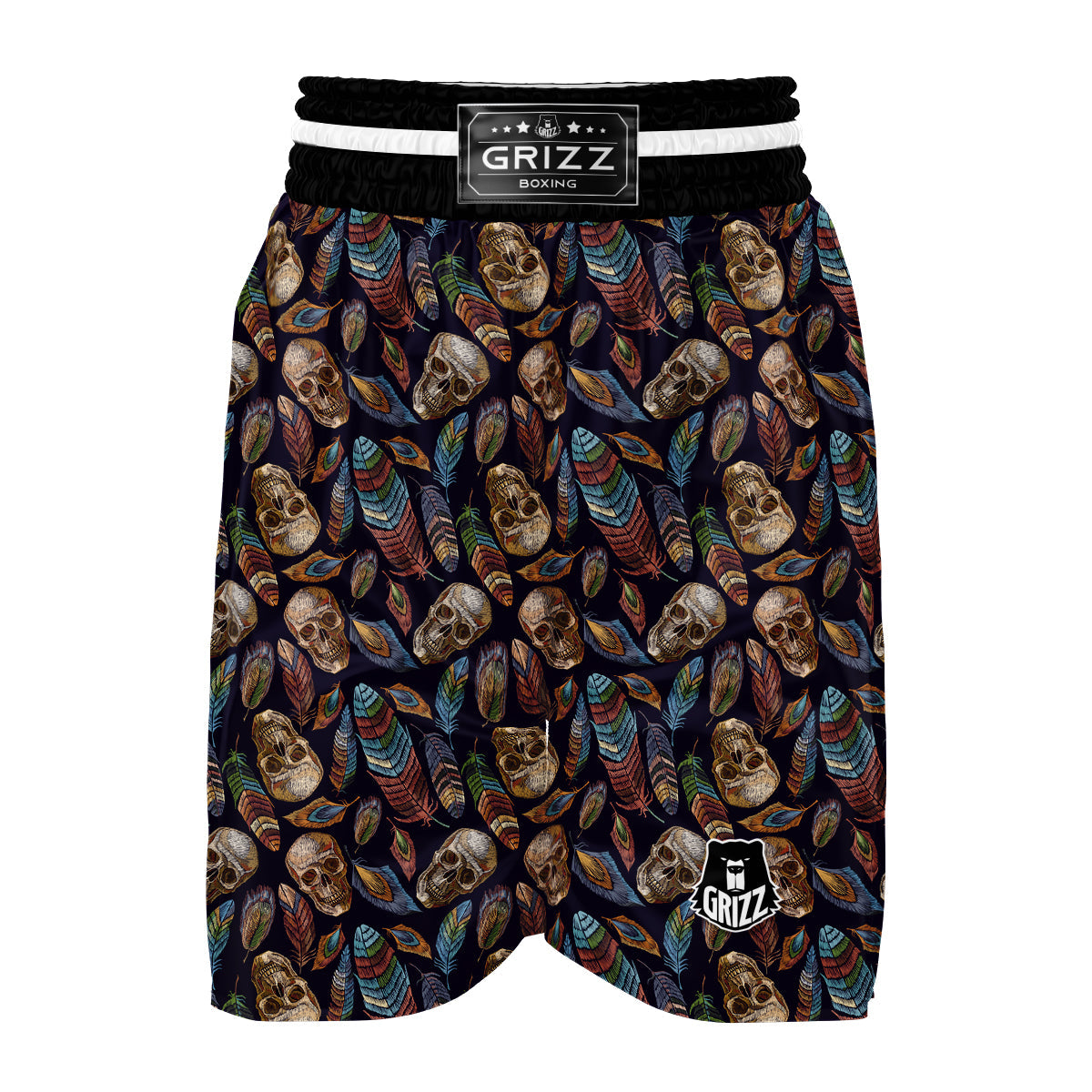 Sugar Skull Skeleton Girly Feather Boho Pattern Print Boxing Shorts-grizzshop