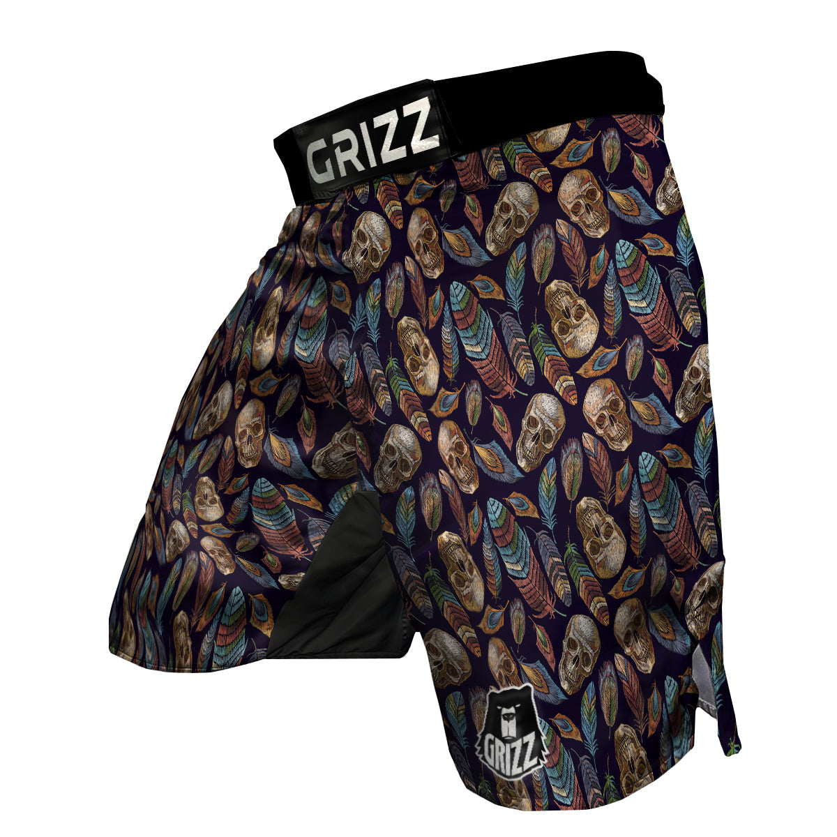 Sugar Skull Skeleton Girly Feather Boho Pattern Print MMA Shorts-grizzshop