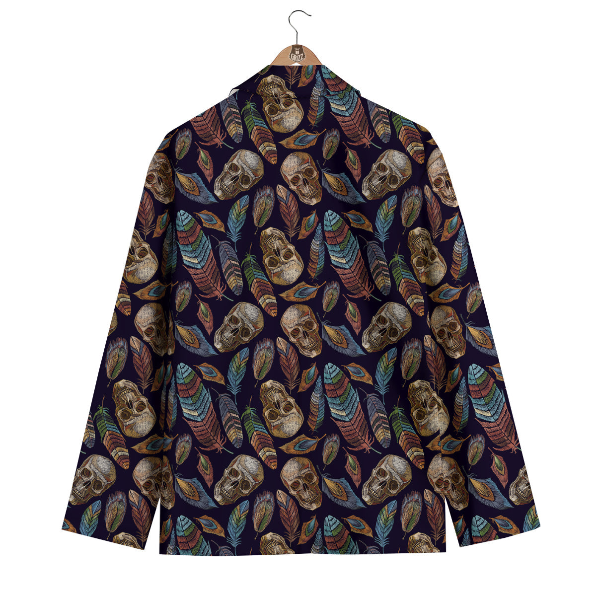 Sugar Skull Skeleton Girly Feather Boho Pattern Print Men's Blazer-grizzshop