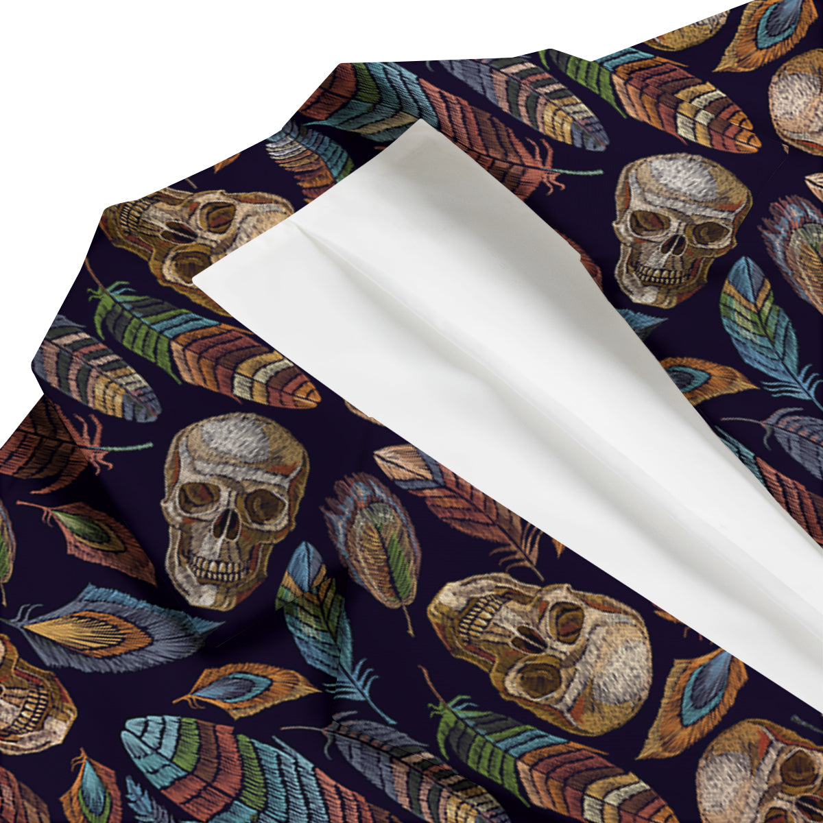 Sugar Skull Skeleton Girly Feather Boho Pattern Print Men's Blazer-grizzshop