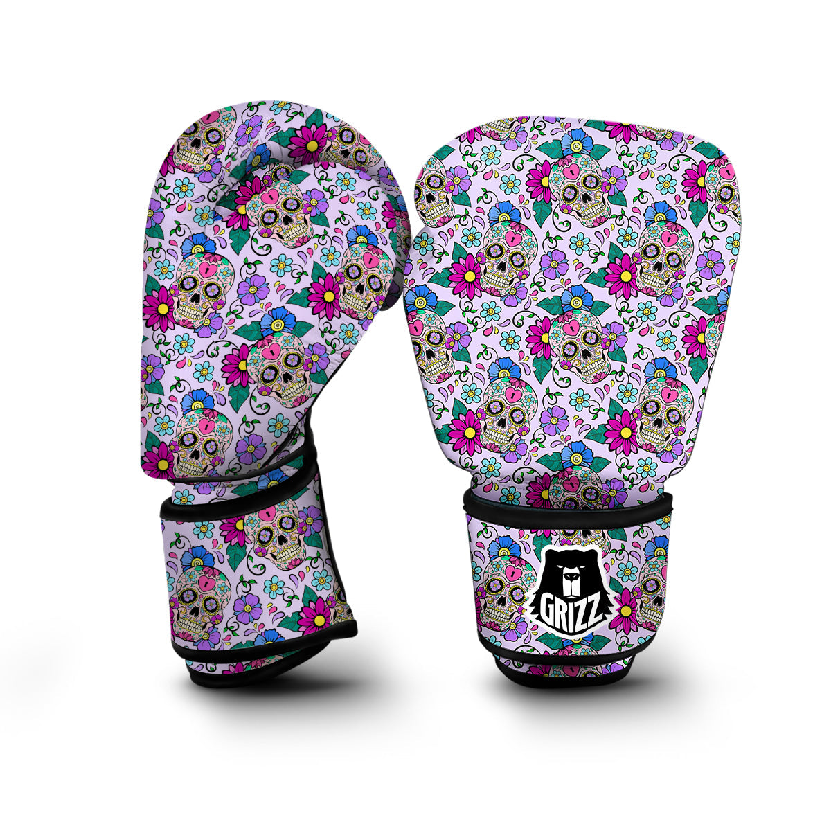 Sugar Skull Skeleton Girly Floral Pattern Print Boxing Gloves-grizzshop