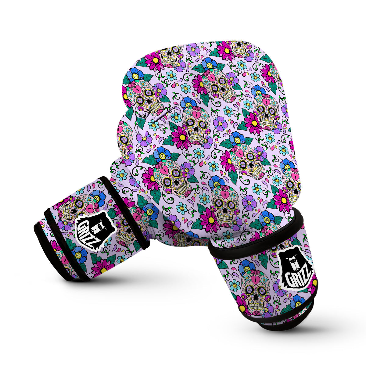 Sugar Skull Skeleton Girly Floral Pattern Print Boxing Gloves-grizzshop