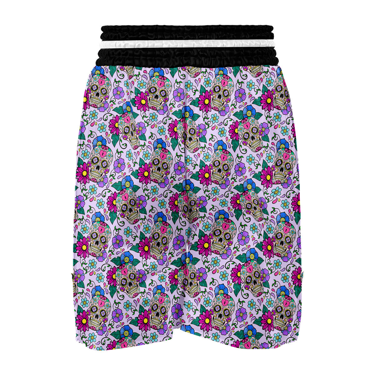 Sugar Skull Skeleton Girly Floral Pattern Print Boxing Shorts-grizzshop