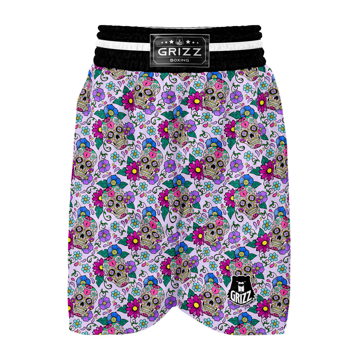 Sugar Skull Skeleton Girly Floral Pattern Print Boxing Shorts-grizzshop