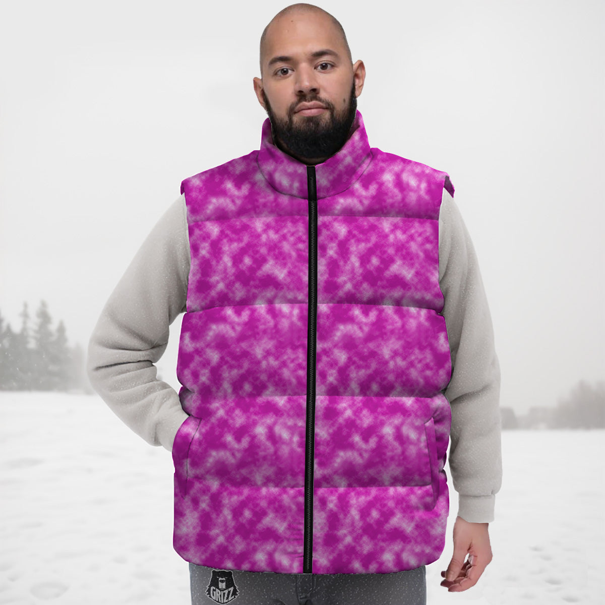 Tie Dye Hot Pink Print Pattern Down Vest