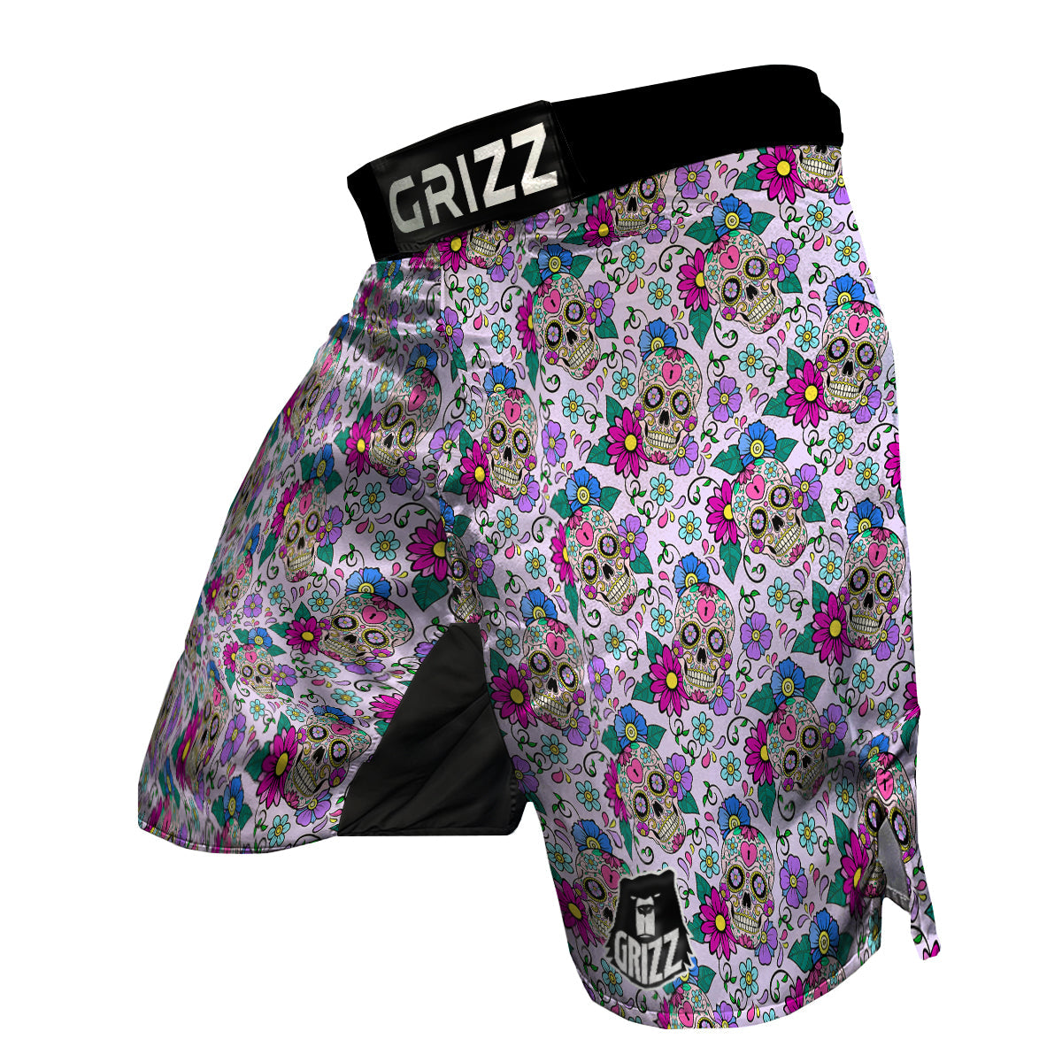 Sugar Skull Skeleton Girly Floral Pattern Print MMA Shorts-grizzshop