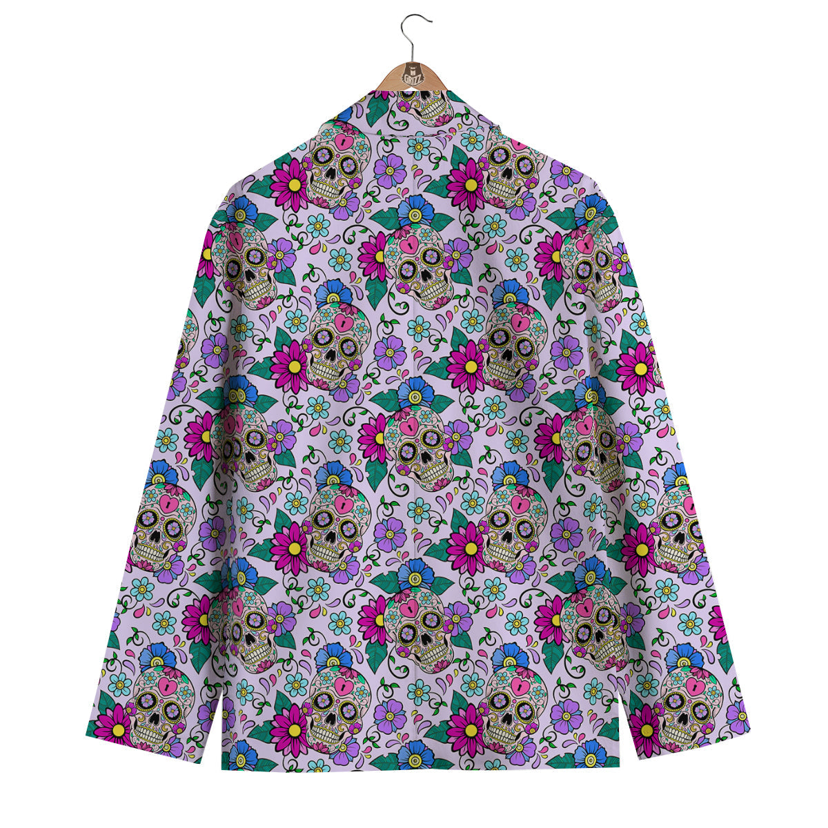 Sugar Skull Skeleton Girly Floral Pattern Print Men's Blazer-grizzshop